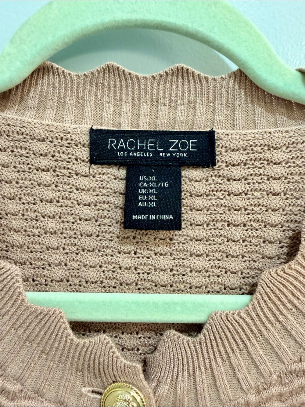 Rachel Zoe Rosette Wavy Knit Cardigan Sweater Women’s XL Tan Gold Lion Button - Picture 5 of 10